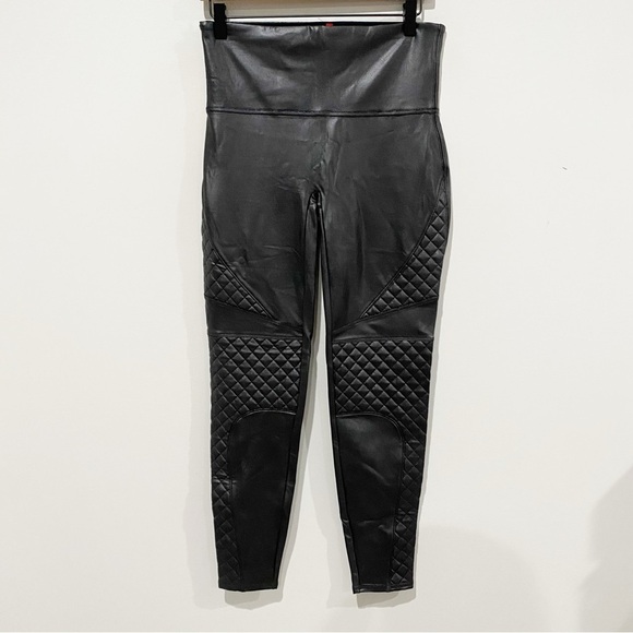SPANX Quilted Faux Leather Leggings Very Black 20248R Size Large Revolve Concert - Picture 3 of 15